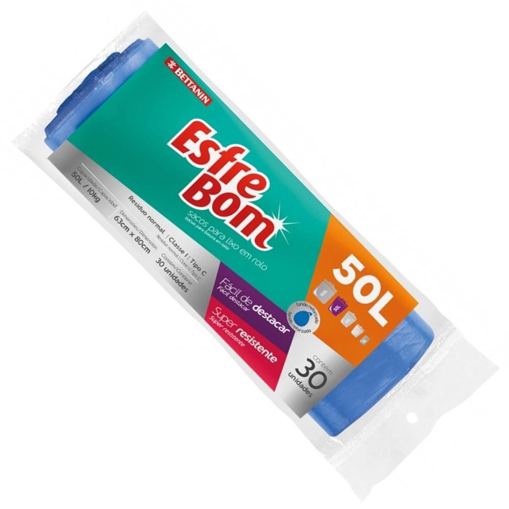 Saco para Lixo Esfrebom 50 Litros Rolo com 30 Unidades - BT307- BETTANIN