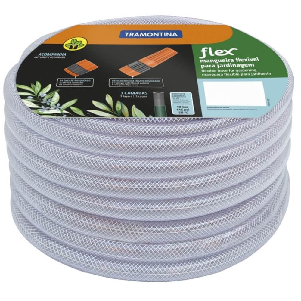 Mangueira para Jardim Flexível Transparente em PVC com Engate 15 Metros - 79182156 - TRAMONTINA