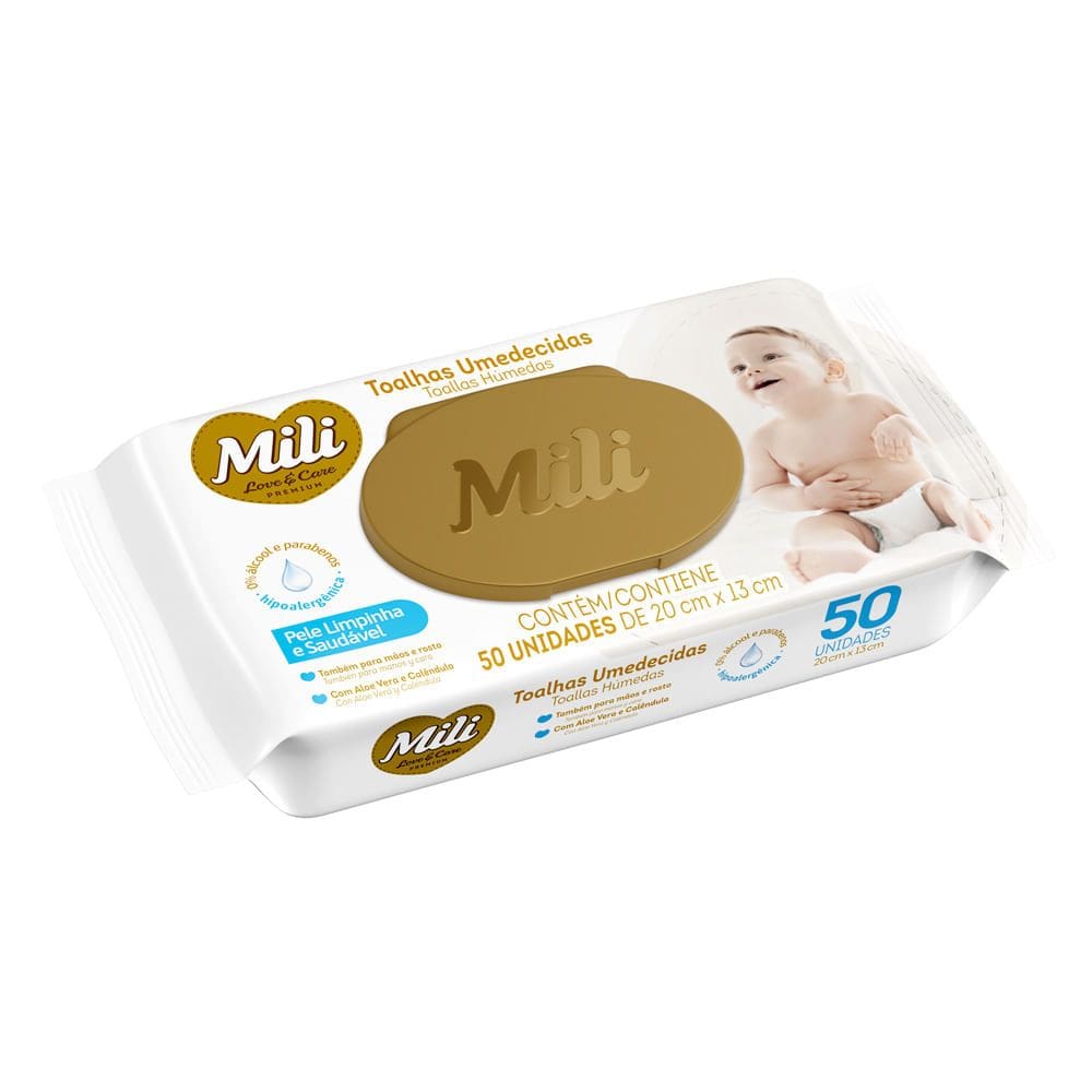 Toalhas Umedecidas Mili Love e Care 50 Unidades