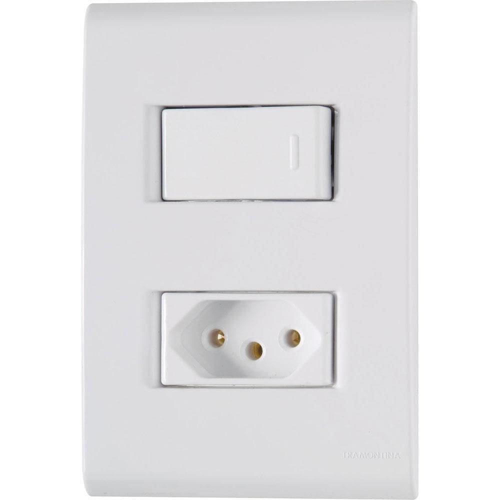 Conjunto Liz Branco 4x2 com 1 Interruptor Simples de 10 Ampères e 250 Volts + 1 Tomada 2P+T de 10 Ampères e 250 Volts - 57170064 - TRAMONTINA