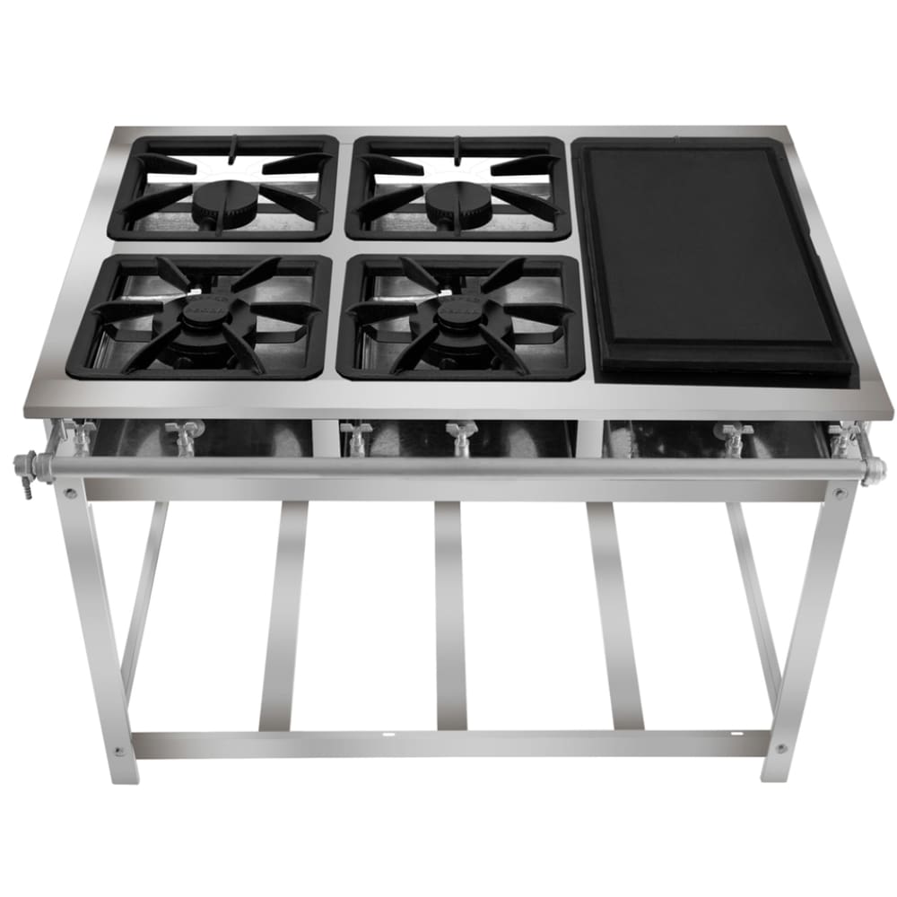 Fogão Industrial 4 Bocas com Chapa P5 em Aço Inox Leona