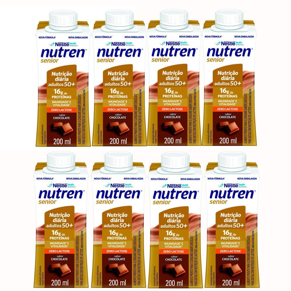 Kit 8 Nutren Senior Zero Lactose Sabor Chocolate com 16g de Proteínas 200ml