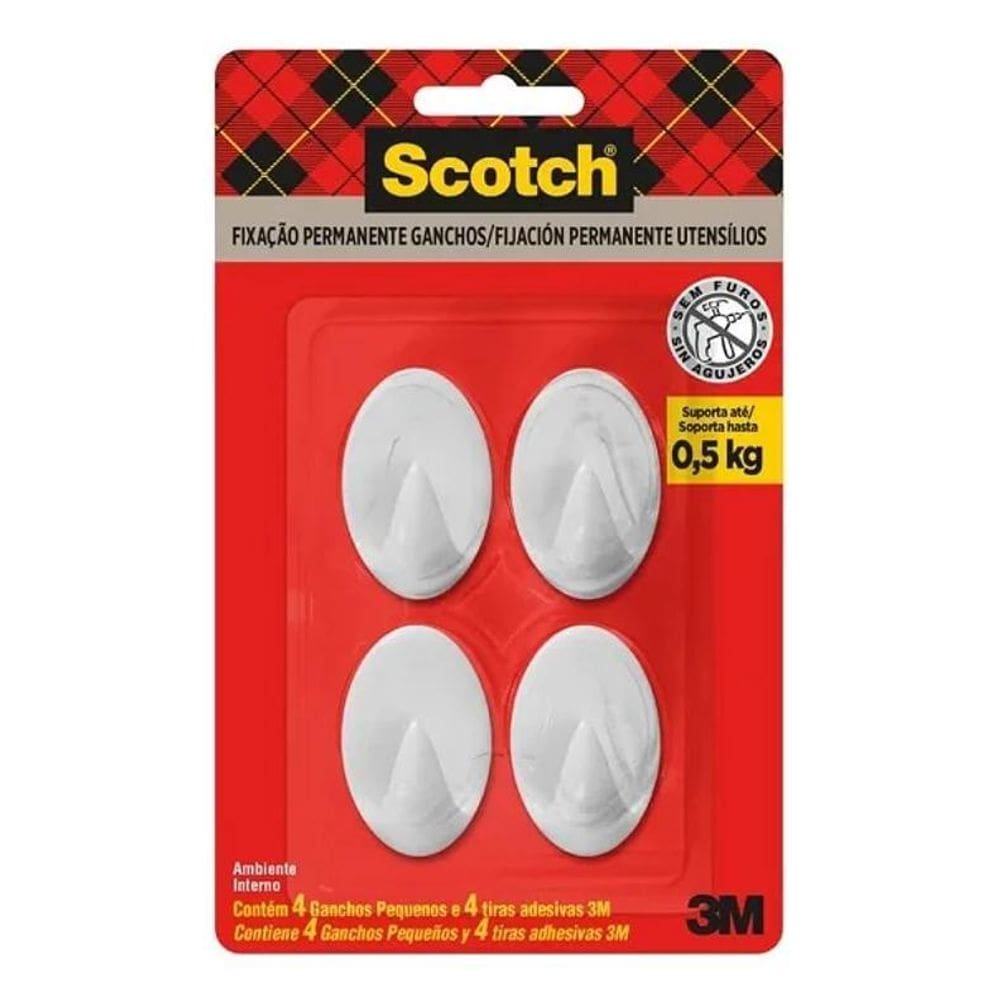 Gancho 3M Scotch Branco Pequeno 4 Unidades