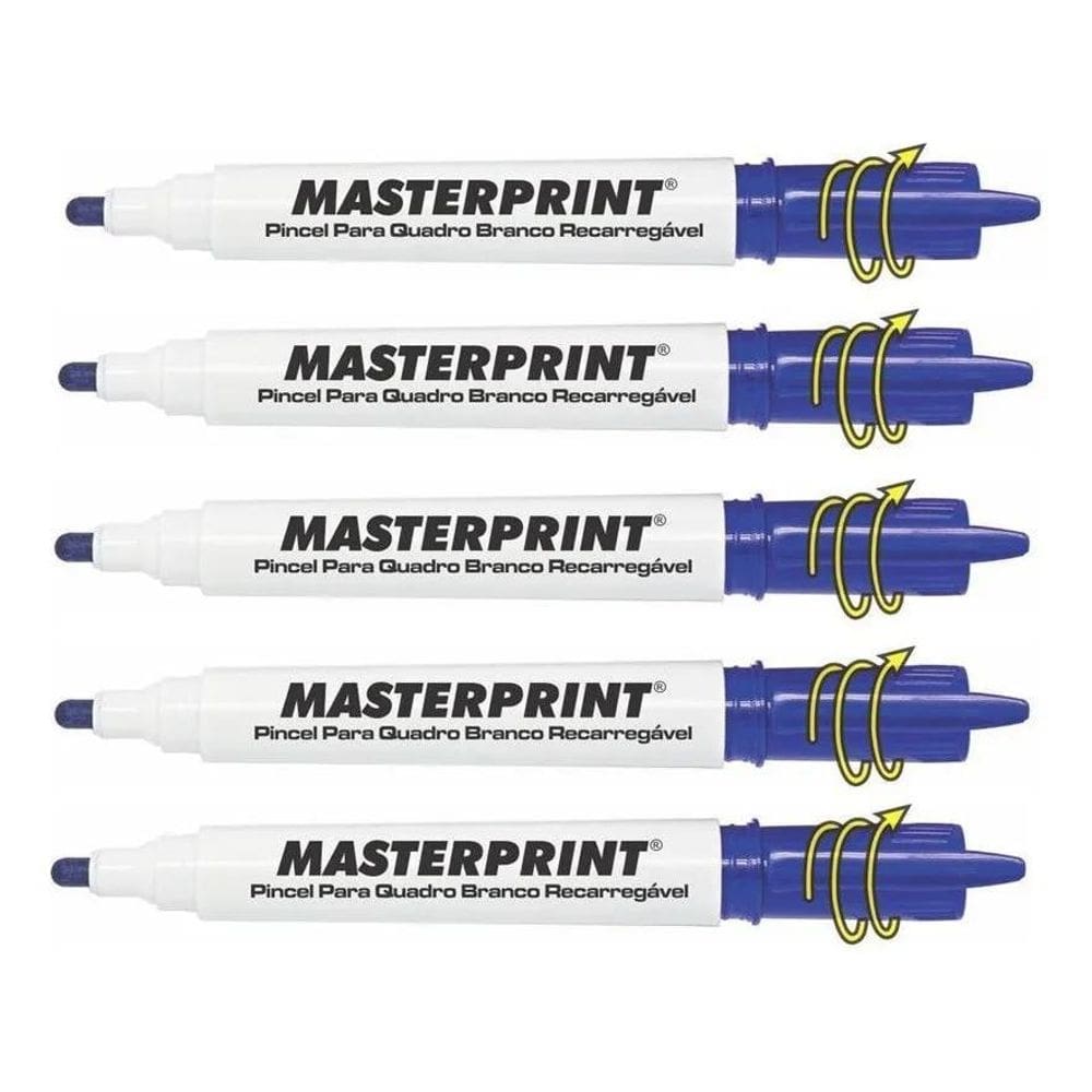Kit De Caneta Pincel Quadro Branco Recarregável C/5 Un Azul
