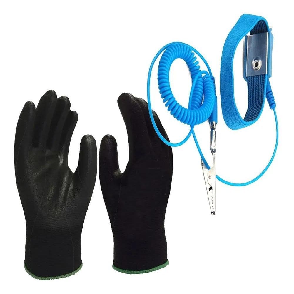 Luvas Esd Anti Estática Tamanho G + Pulseira Anti Estatica