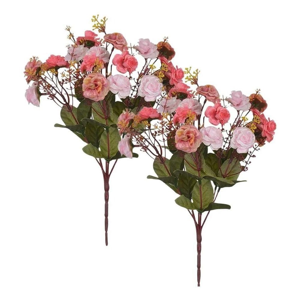3X Kit 2 Buquê Rosa Artificial Decoração Enfeite Arranjo Flo