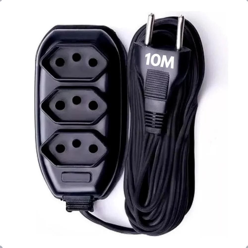 Extensão Elétrica 3 Tomadas 10 Metros Bivolt 10A Mag Stores