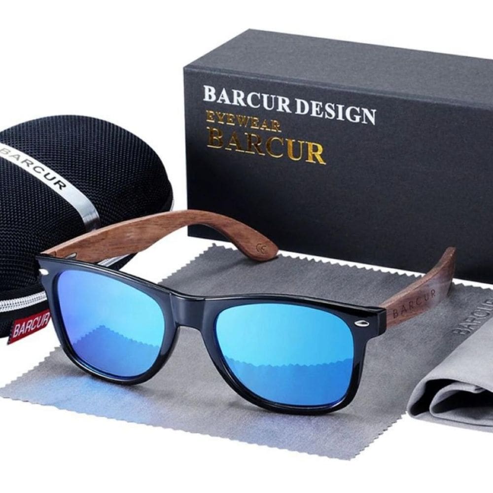 Óculos De Sol Barcur Uv400 Polarizado Bambu Azul
