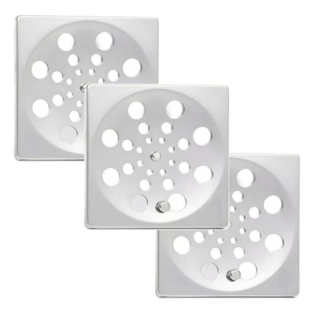 3X Kit 3 Tampa Ralo Grelha Quadrado 10X10Cm Aço Inox Abre Fe