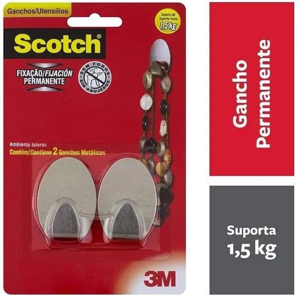 Gancho 3M Scotch Metalico Medio 2 Unidades Cor Prateado