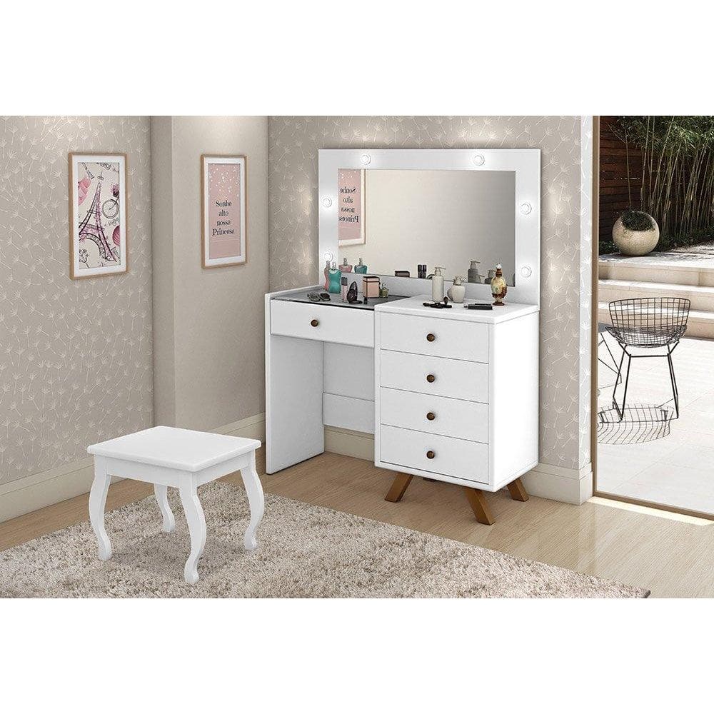 Penteadeira Camarim Luna Branca com Banqueta Luapa