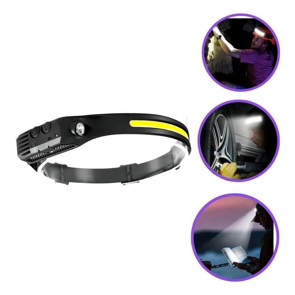Lanterna De Cabeça Led Recarregável Fita Ajustável Cob Usb C