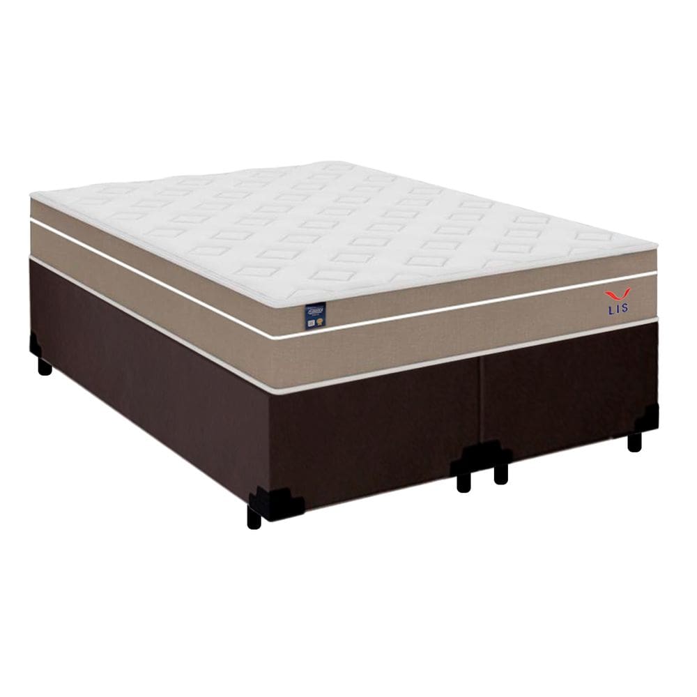 Cama Box Casal Bipartido Suede + Colchão Lis Molas Ensacadas Plumatex 138x188x64cm