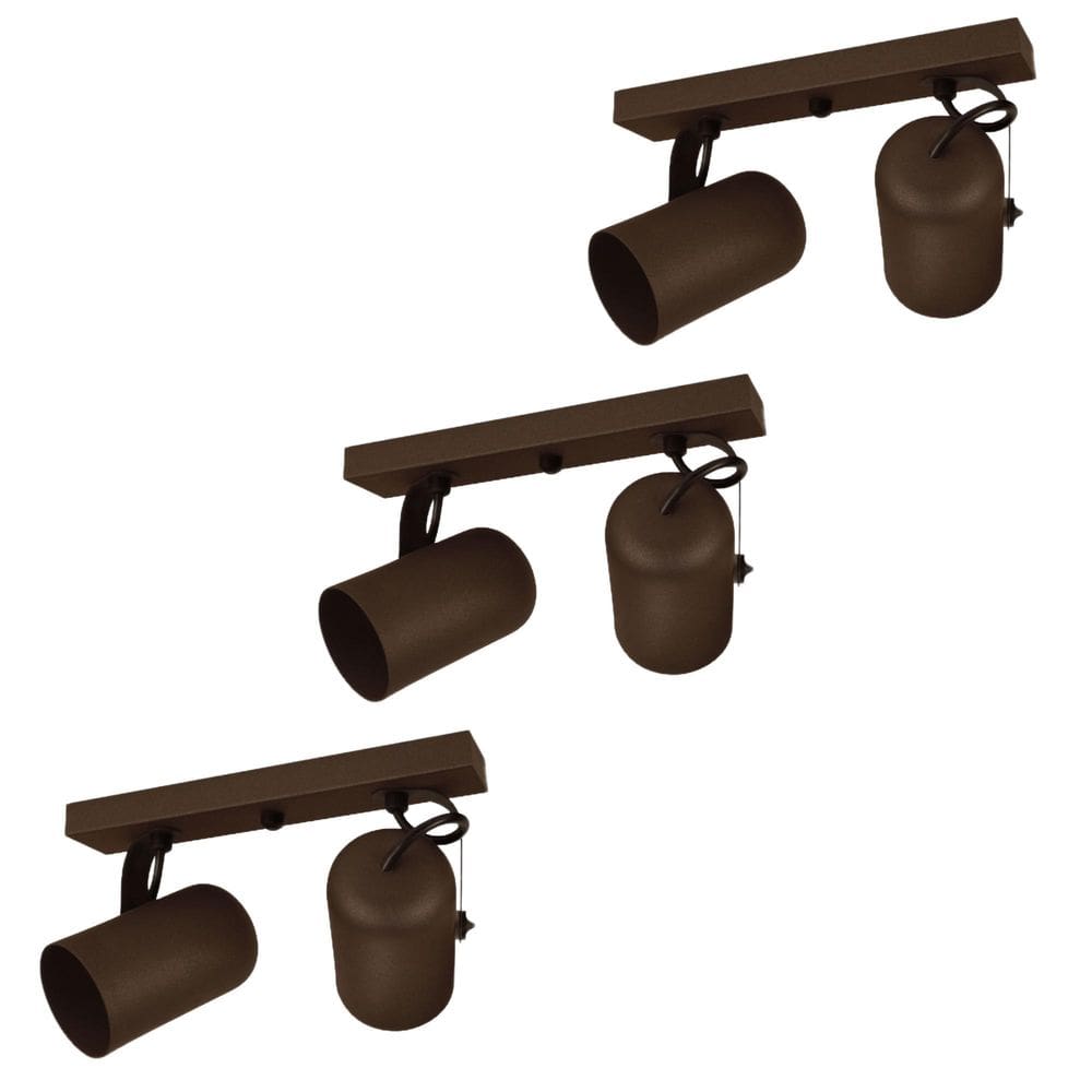 Kit 3 Luminárias Teto Trilho 2 Spots Direcionáveis Marrom