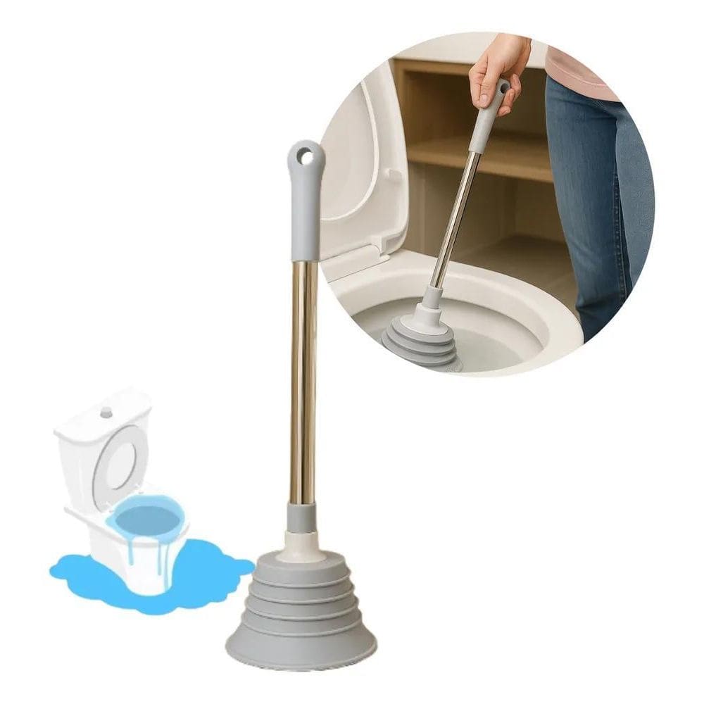 Desentupidor De Borracha Vaso Sanitário Cabo Inox Sucção