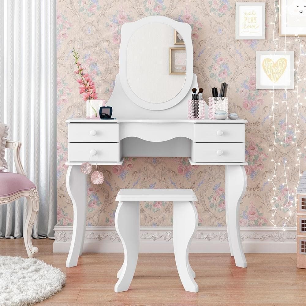 Penteadeira 04 Gavetas Princesa Branca com Banqueta - Patrimar