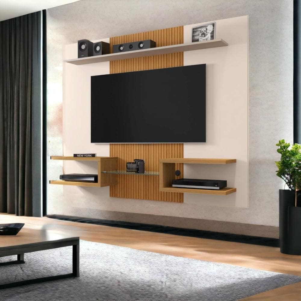 Painel para TVs 55” Atlas Off White e Cinamomo Ripado Bechara