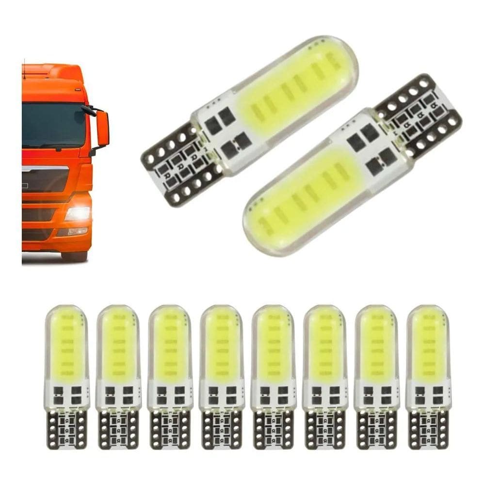 Kit 10 Lampada T10 Siliconada Cob Led Branca 24V