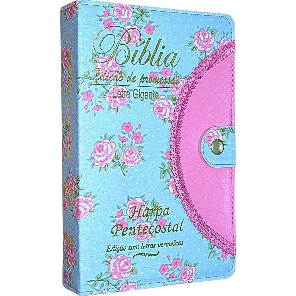 Bíblia Sagrada Com Harpa Letra Grande Botão Caneta Feminina