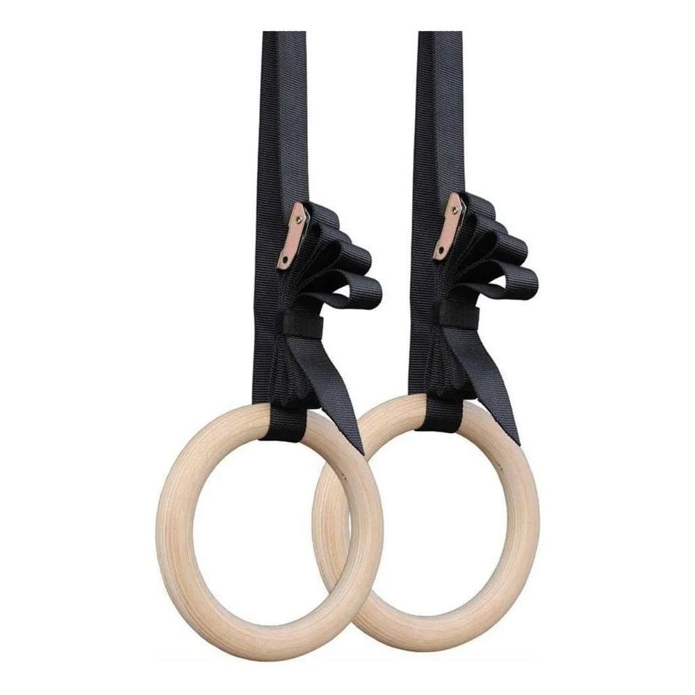 3X Kit De Argolas De Suspensão Olímpicas - Madeira E Fitas R