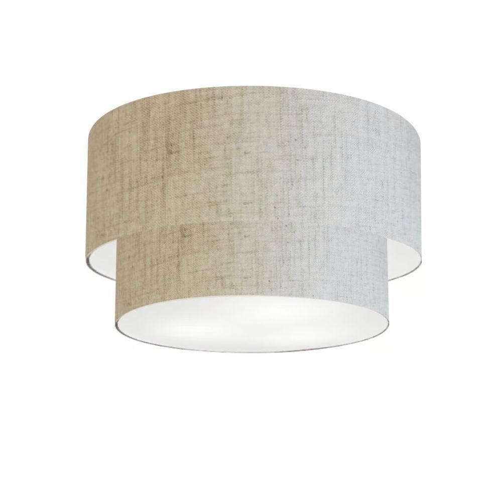 Plafon Duplo Cilíndrico Vivare Md-3045 Cúpula Em Tecido 40x35cm - Bivolt Rustico-bege 127/220v