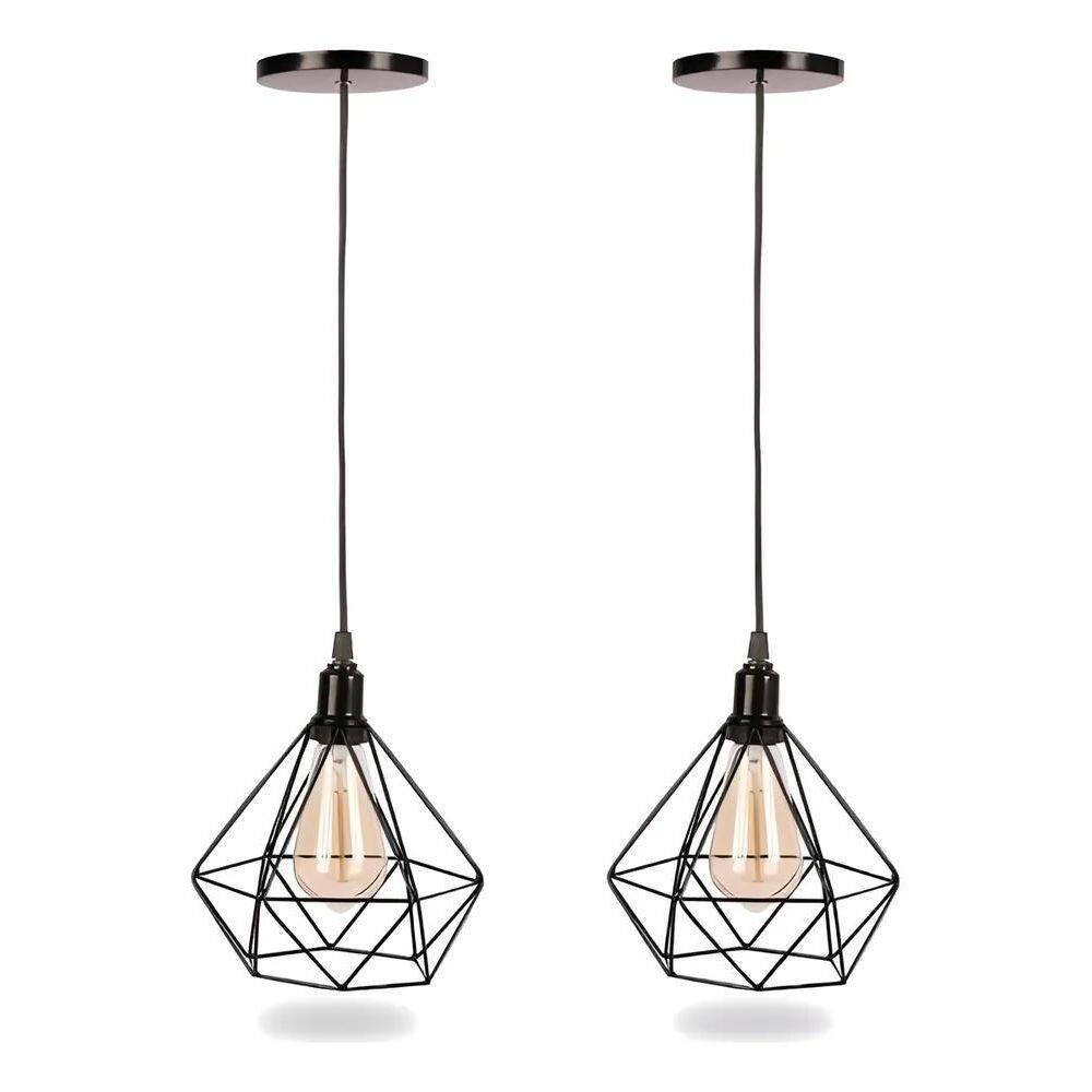 Kit 2 Pendentes Luminaria Diamante Aramado Cabo Regulavél