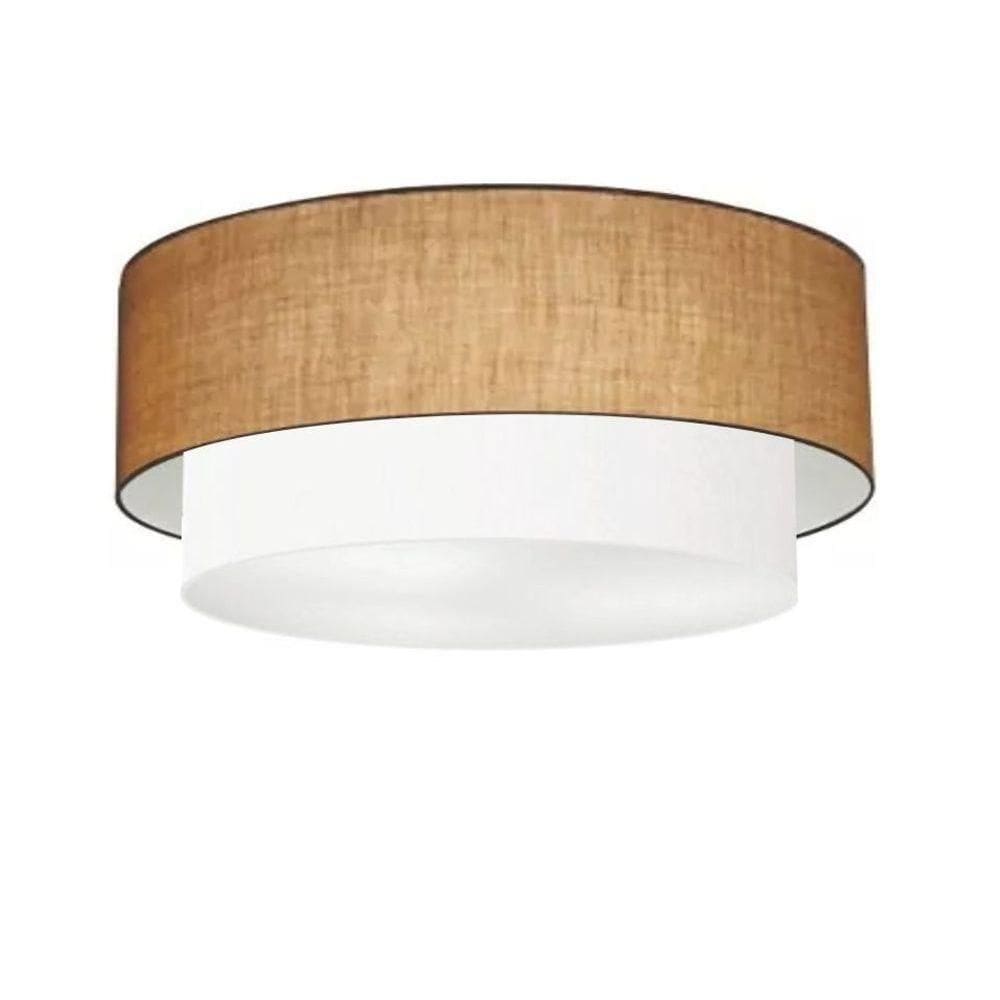 Plafon Duplo Cilíndrico Vivare Md-3021 Cúpula Em Tecido 80x60cm - Bivolt Palha-branco 127/220v
