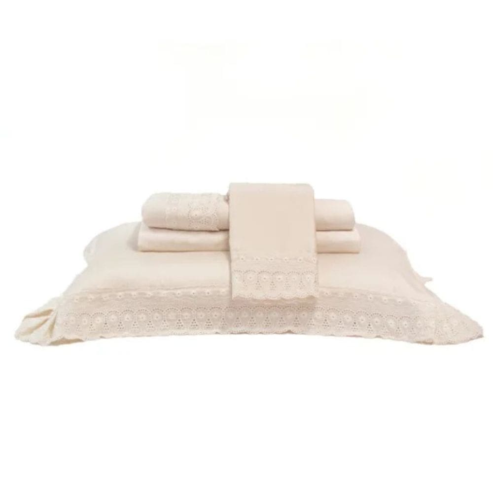 Jogo de Cama King 04 Peças Cristal Renda Renascença 300 Fios Buettner - Pérola