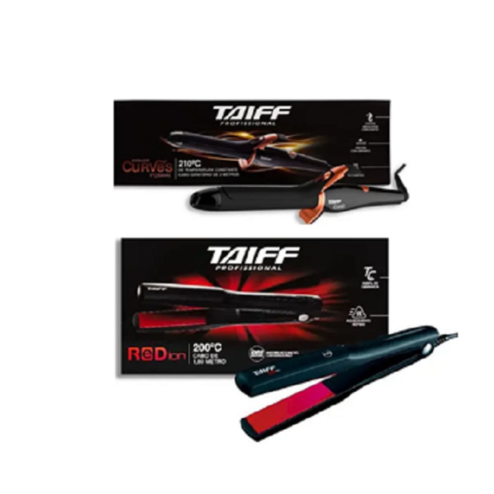 Taiff Chapinha Elegance Red Ion + Modelador de Cachos Curves 1” 25mm