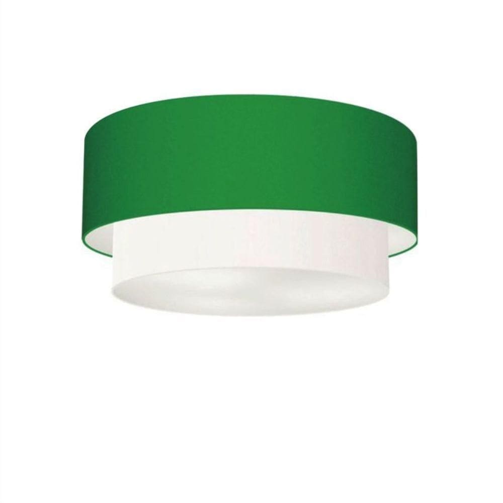 Plafon Duplo Cilíndrico Vivare Md-3017 Cúpula Tecido 50x40cm - Bivolt Verde-folha-branco 127/220v