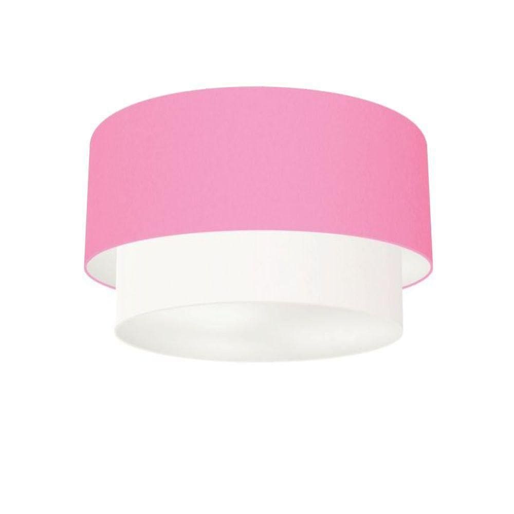 Plafon Duplo Cilíndrico Vivare Md-3045 Cúpula Tecido 40x35cm - Bivolt Rosa-bebê-branco 127/220v
