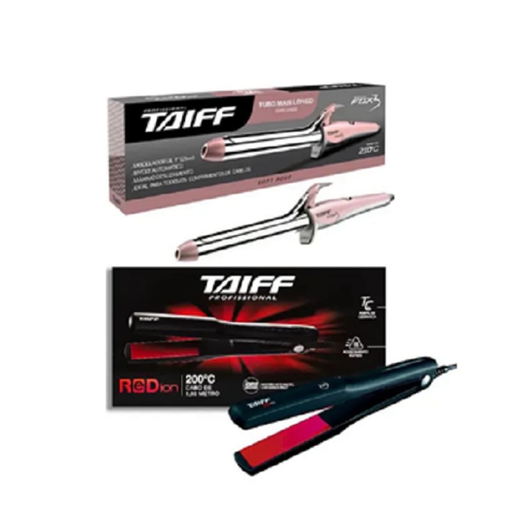 Taiff Chapinha Elegance Red Ion + Modelador de Cachos Fox 3 Soft Rose 1” 25mm