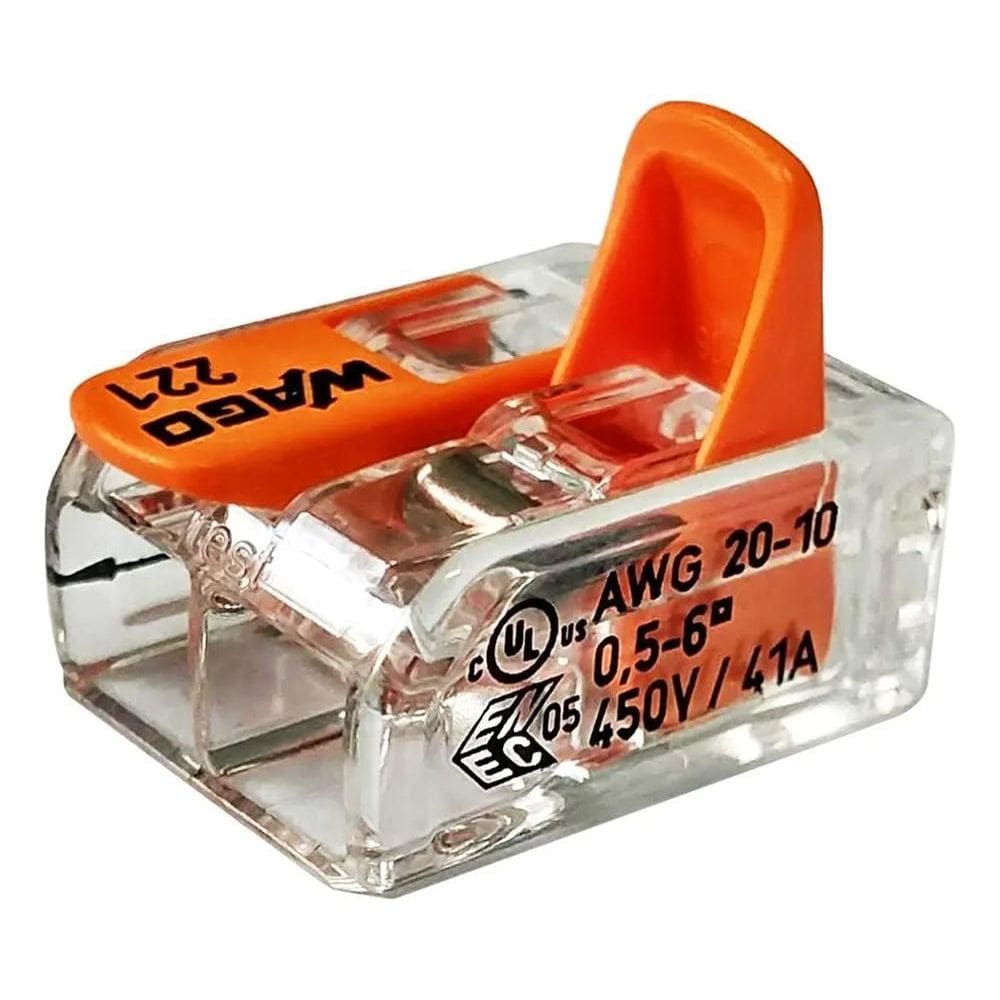 Kit 3 Conector 41A Emenda 2 Fios 6Mm Wago 221-612
