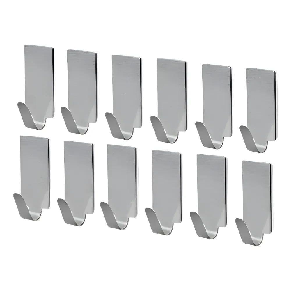 Gancho Parede Adesivo Inox Kit 12 Peças Organizador Multiuso