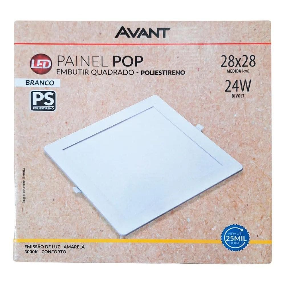 Plafon Led Embutir Quadrado 24W Branco Quente 3000K 28X28Cm