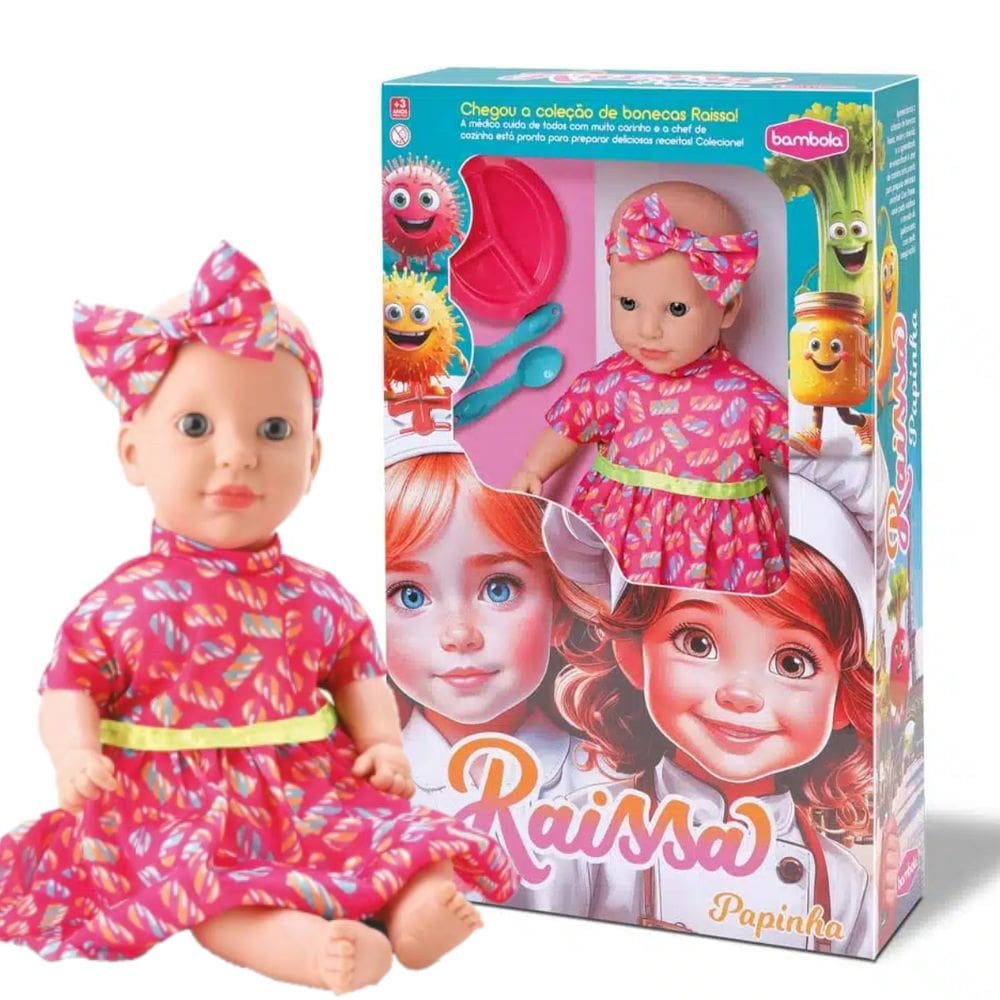 Boneca Bebê Raissa 42cm Papinha +3 Anos Bambola Brinquedos