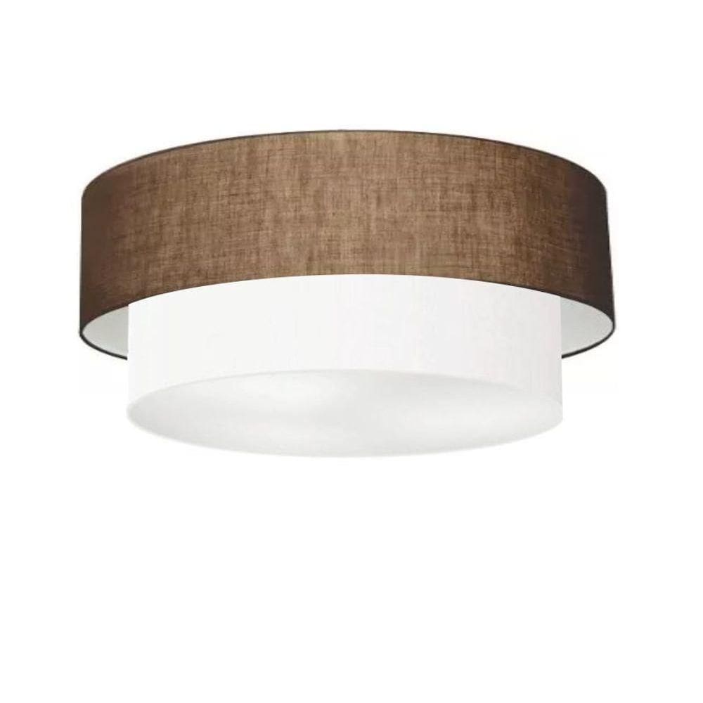 Plafon Duplo Cilíndrico Vivare Md-3065 Cúpula Em Tecido 80x70cm - Bivolt Café-branco 127/220v