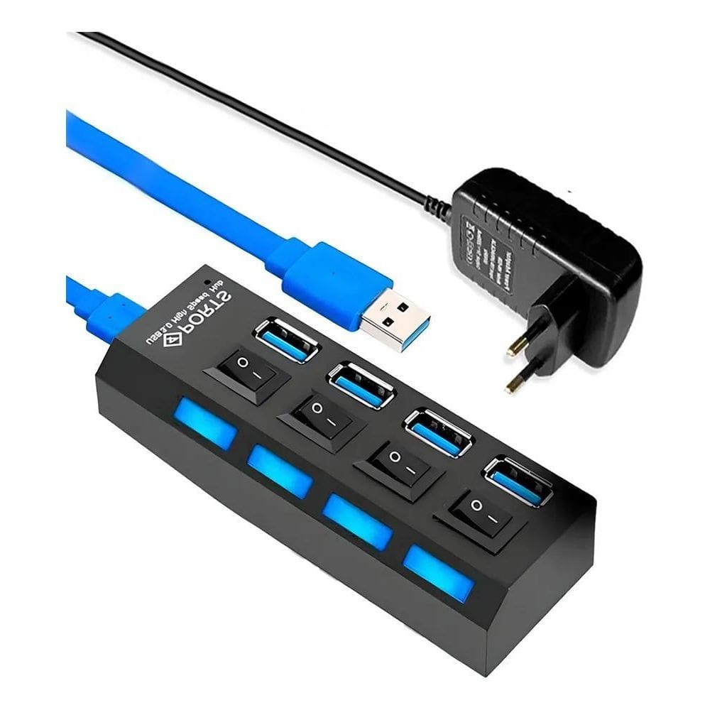 3X Hub Cabo Usb 3.0 Extensor 4 Portas Com Fonte 5V Hd Pen Dr