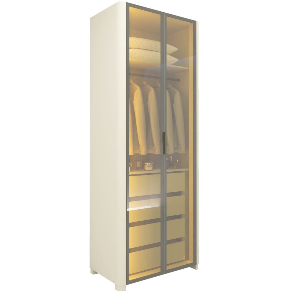 Guarda Roupa Roupeiro Gelius Innova 2 portas reflecta 4 gavetas canto curvos LED pés OFF White