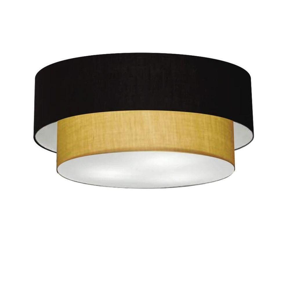 Plafon Duplo Cilíndrico Vivare Md-3065 Cúpula Em Tecido 80x70cm - Bivolt Preto-palha 127/220v