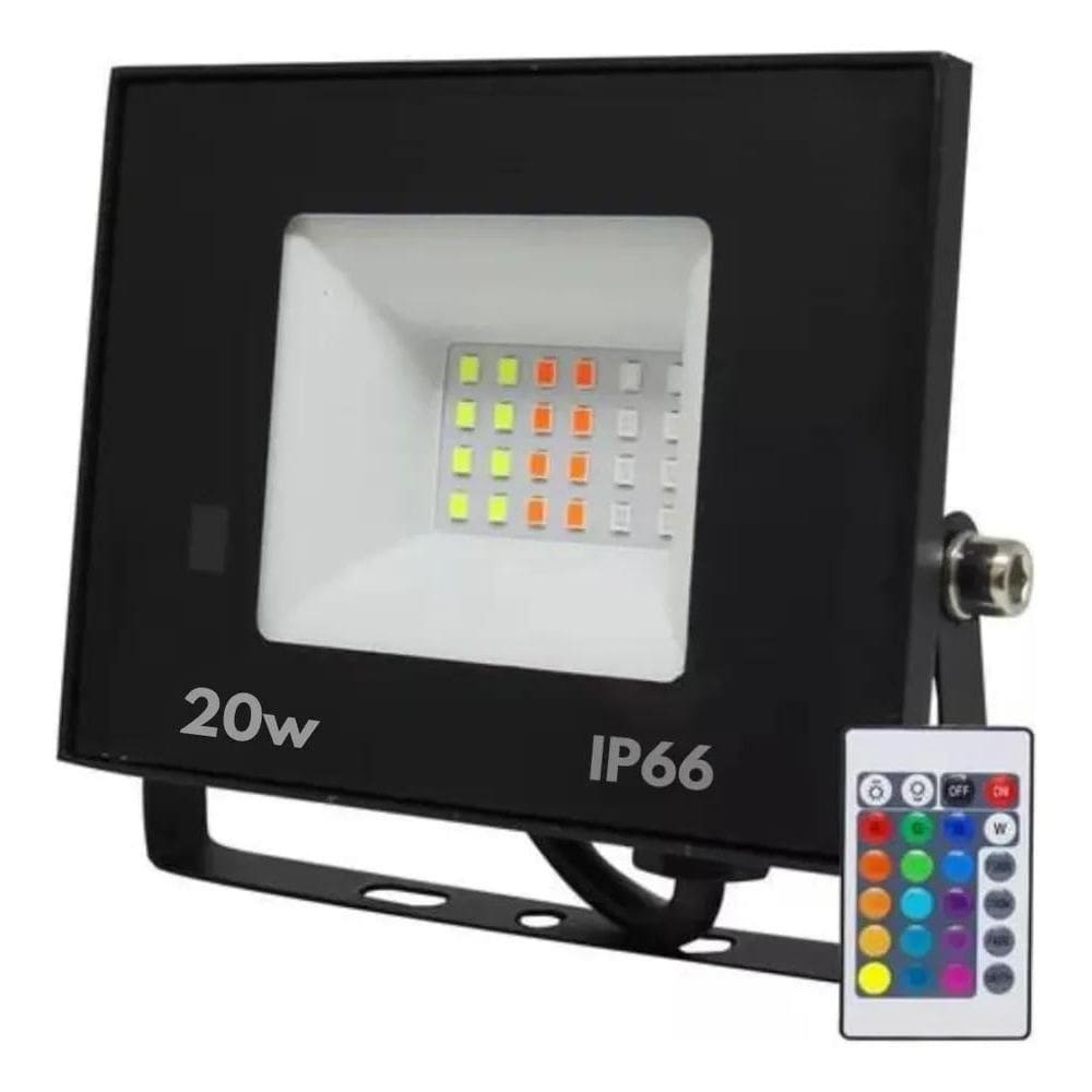 Refletor Led Holofote 20W Bivolt Rgb Colorido Com Controle P
