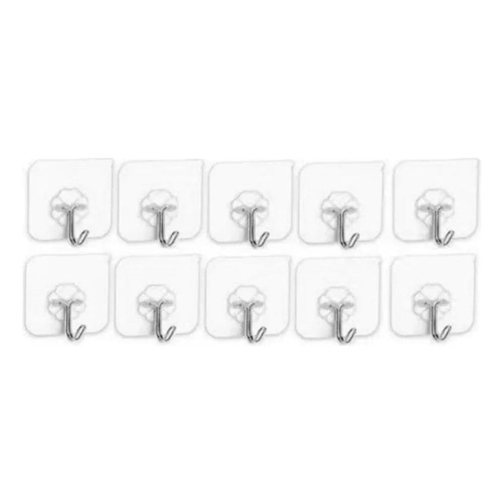 Kit 10 Ganchos Adesivo Parede Super Aderência - Transparente