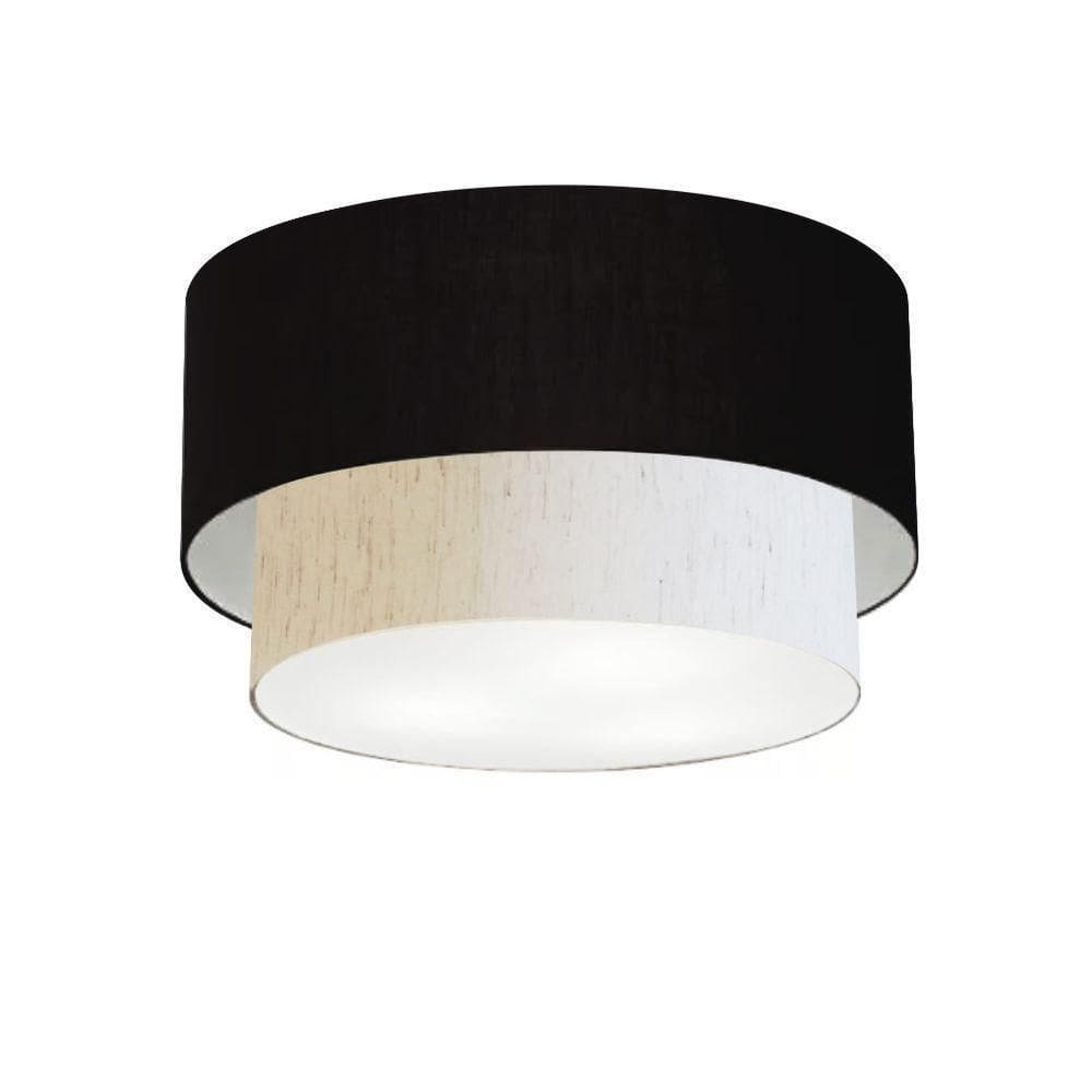 Plafon Duplo Cilíndrico Vivare Md-3045 Cúpula Em Tecido 40x35cm - Bivolt Preto-linho-bege 127/220v