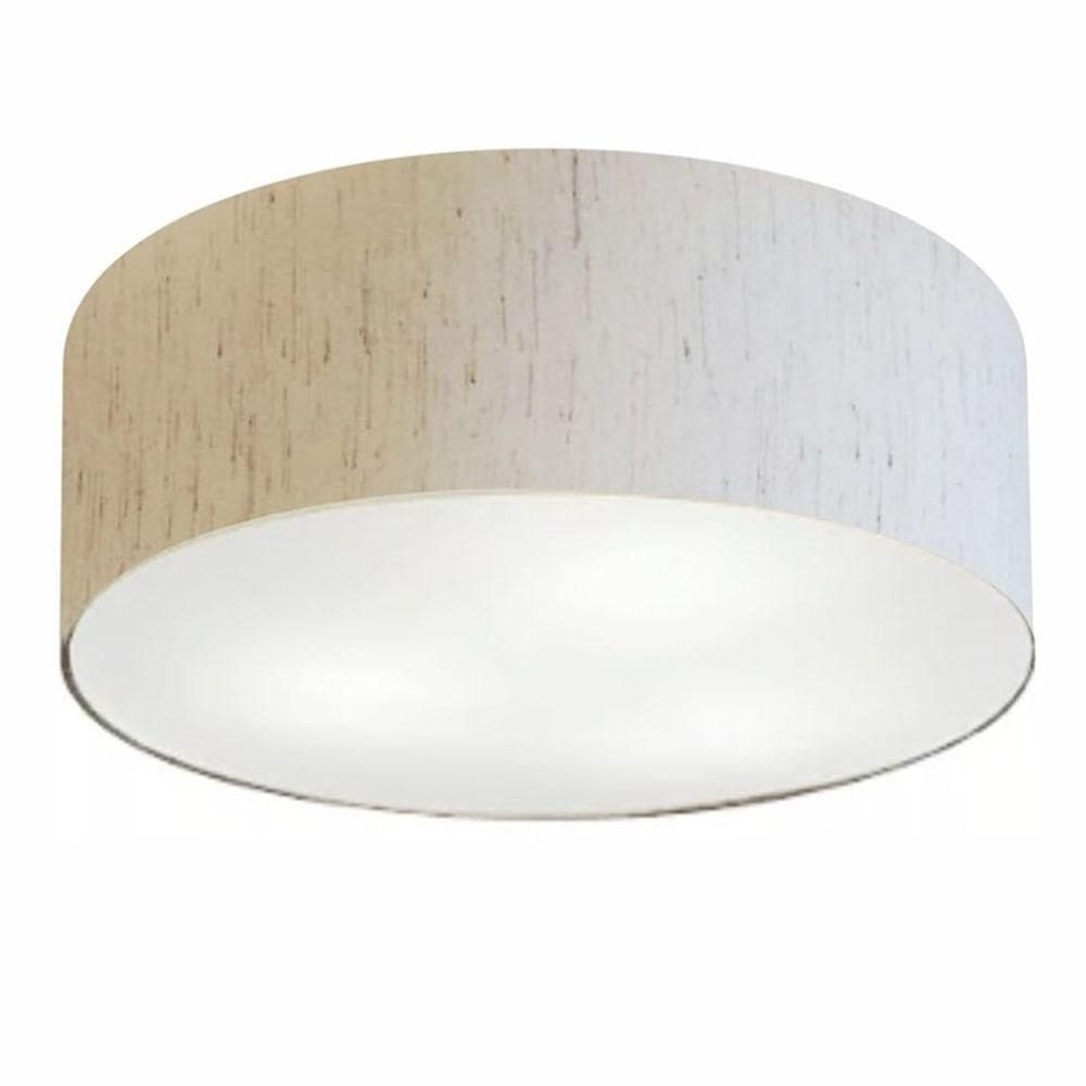Plafon Cilíndrico Md-3049 Cúpula Em Tecido 70x15cm Linho Bege - Bivolt