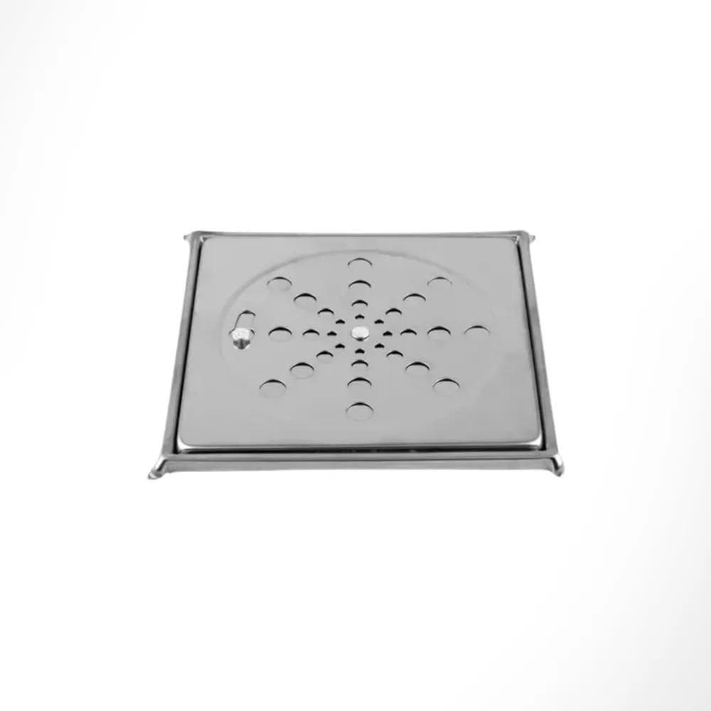 Ralo Tampa Grelha Inox Quadrada 10X10Cm Com Fecho + Caixilho
