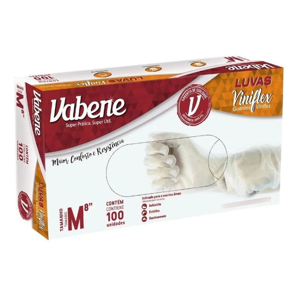 5X Luvas Descartáveis Vabene Viniflex Cor Transparente Taman