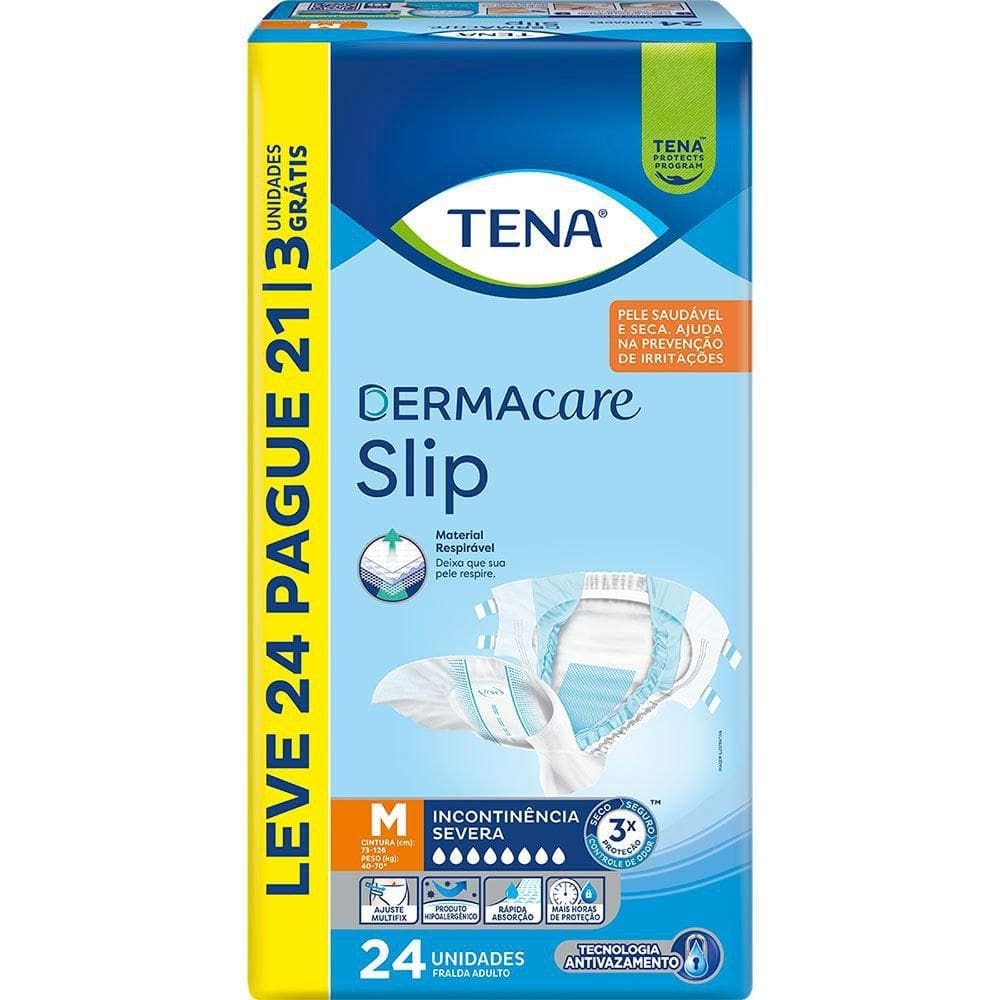Fralda Geriátrica Tena Slip Dermacare M Leve 24 Pague 21 unidades