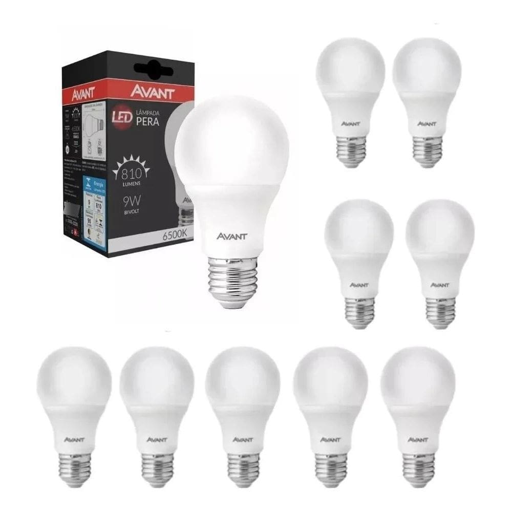 Kit 10 Lâmpadas Bulbo Led 9W A60 Branca - Avant Luz Branco-F
