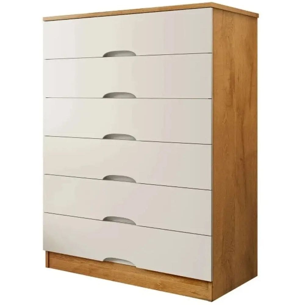 Cômoda Sevilha 6 Gavetas Europa Cor Peroba Off White