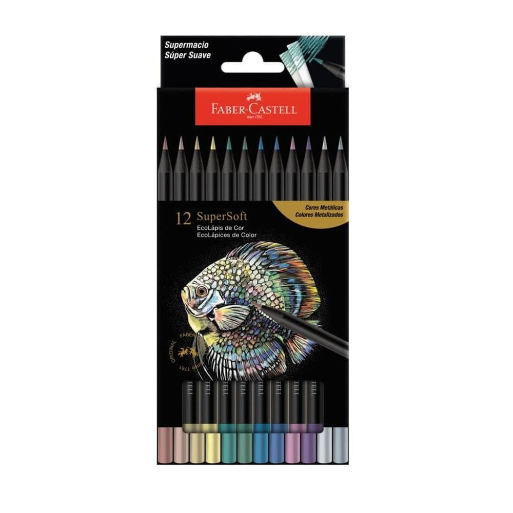 Lapis De Cor Supersoft 12 Cores Metalicas Faber Castell Novo Estojo